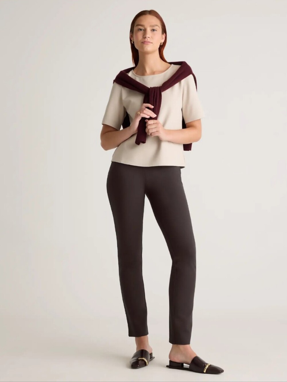 Quince Expresso Large Long Ultra-Stretch Ponte Straight Leg Pants